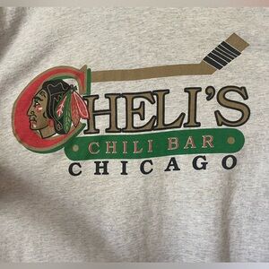 Cheli’s Chili Bar, Fruit of the Loom White T-Shirt, XL -Chris Chelios Blackhawks